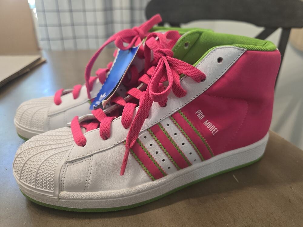 NWT Women's Adidas Hi Tops Pro Model J Size 6 Pink Green White